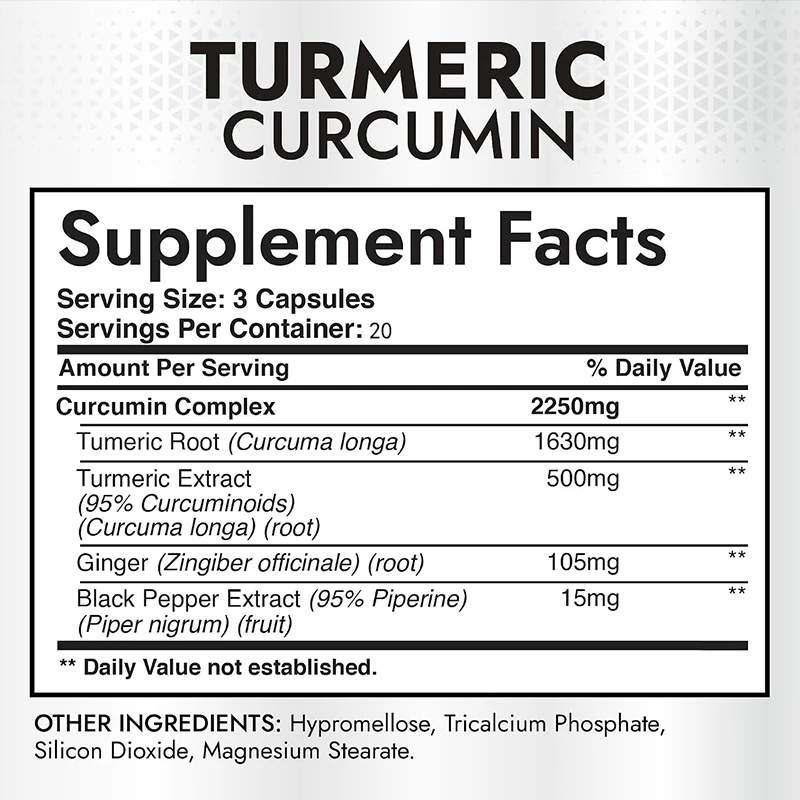 Kurkuma en curcumine, 2250 mg, - Turmeric Curcumin Capsule recensie en prijs